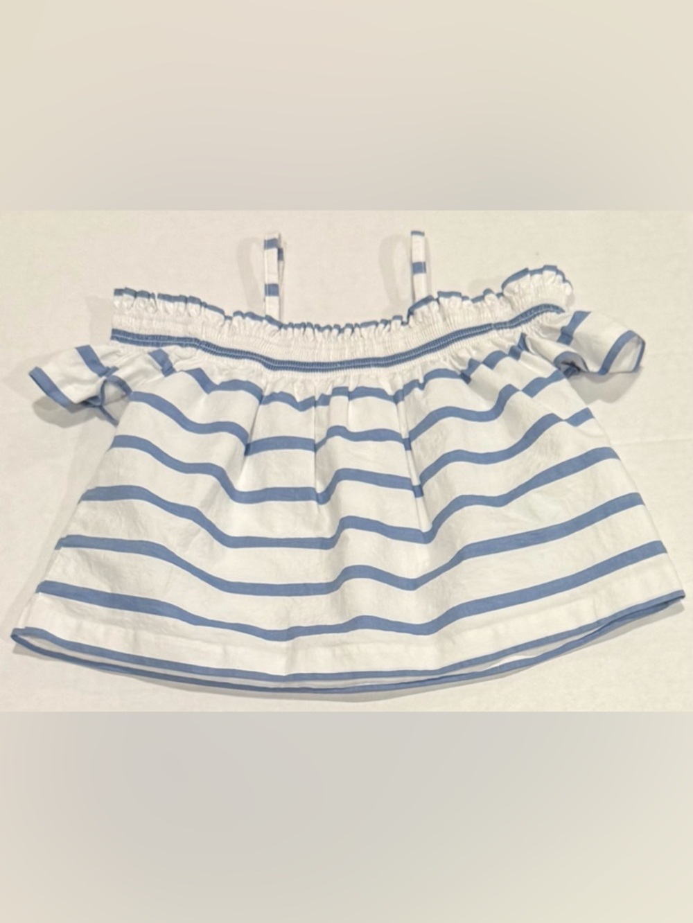 Janie and Jack Blue White Striped Off Shoulder Top 12–18 Months